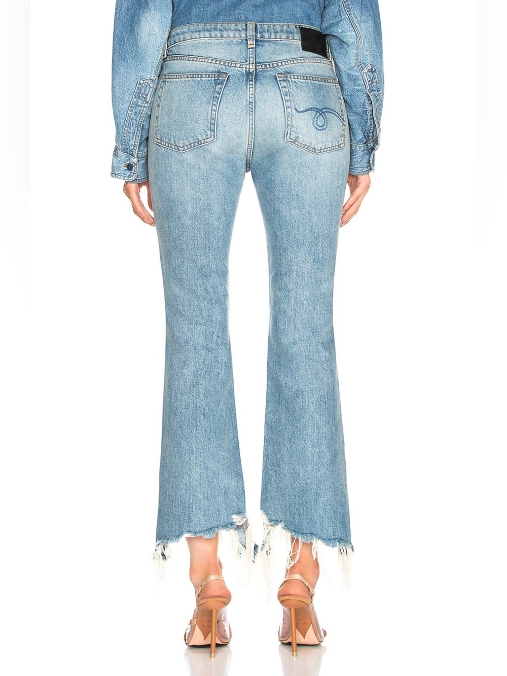 R13 Kick Fit Torn Straight Jeans 30 Mason Blue Denim Raw Hem Minimalist NWT - Picture 7 of 16